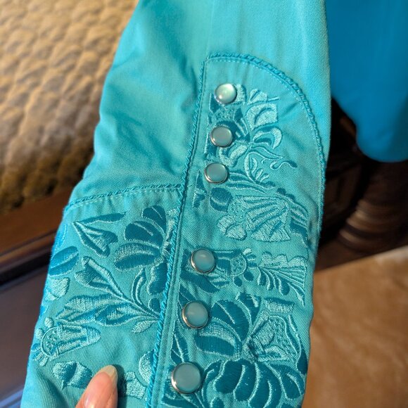 NWT Scully Turquoise Tool Embroidery Button Up Shirt - Picture 3 of 9